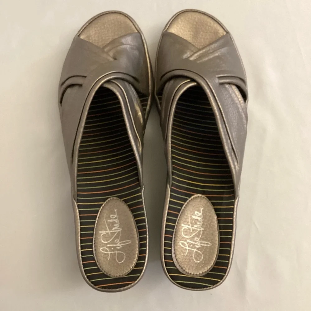Life Stride Bronze Metallic Slip-On Heeled Sandals